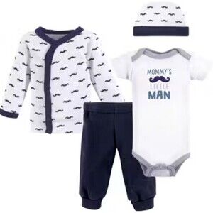Luvable Friends 4 Piece Layette Blue White Moms Little Man Tough Guy Preemie New